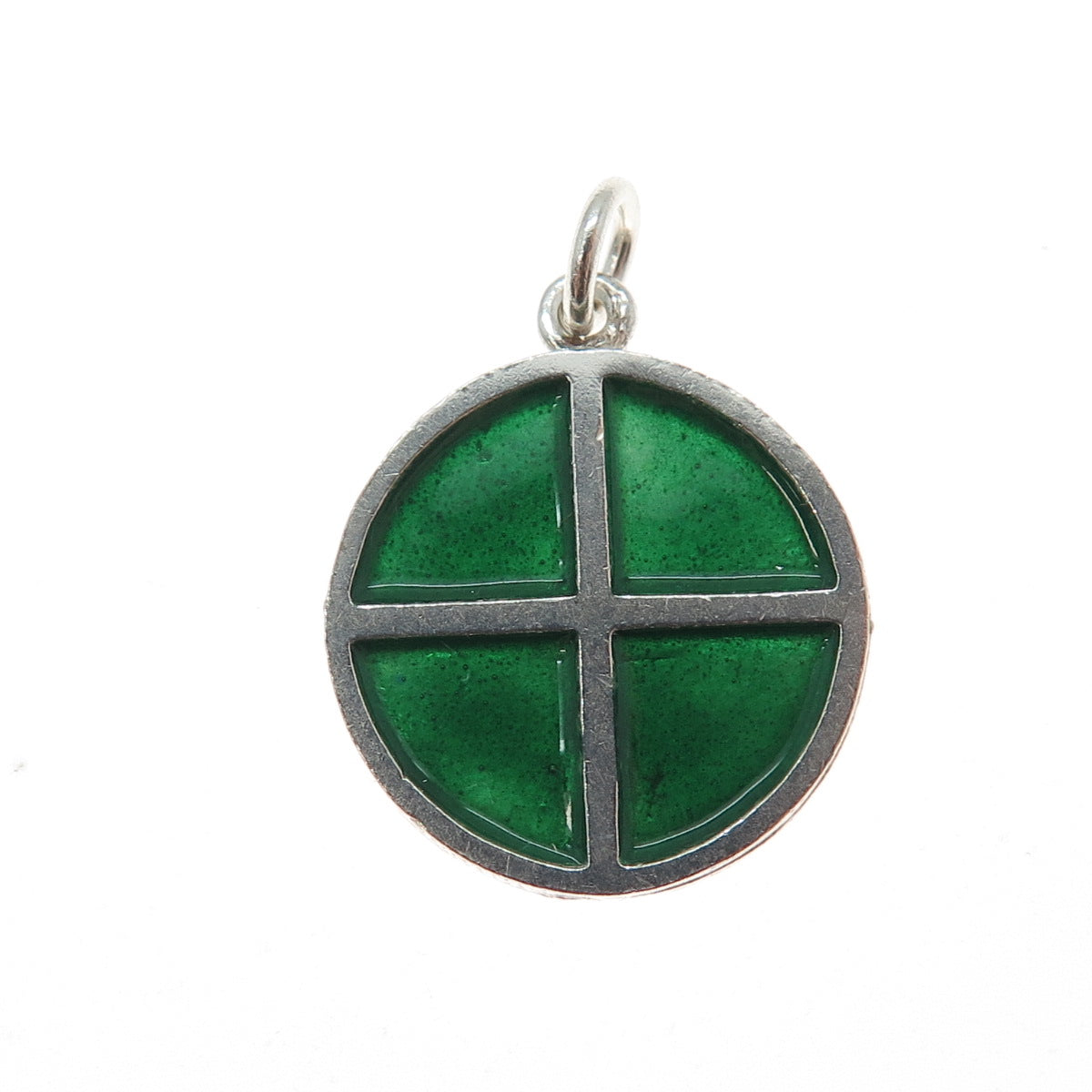 ZUMAN 925 Sterling Silver Vintage Israel Green Enamel Cross Charm Pendant