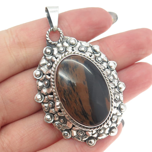 925 Sterling Silver Vintage Mexico Real Jasper Floral Heart Locket Pendant