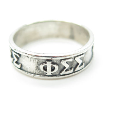 925 Sterling Silver Vintage Phi Sigma Sigma Band Ring Size 5.25