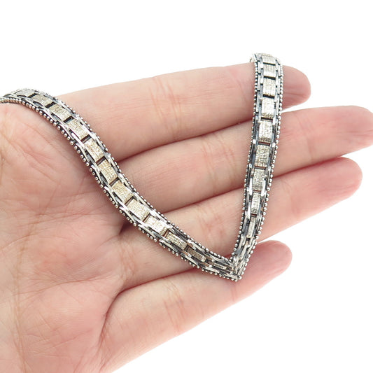 925 Sterling Silver 2-Tone Vintage Italy Chevron "V" Chain Necklace 18"