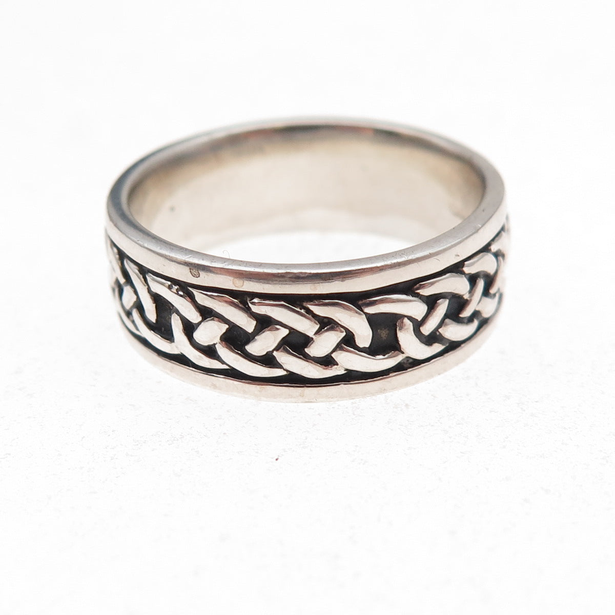 Solvar 925 Sterling Silver Vintage Irish Claddagh Oxidized Band Ring Size 9.25