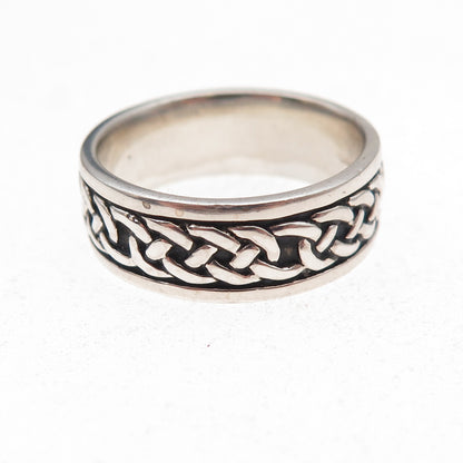 Solvar 925 Sterling Silver Vintage Irish Claddagh Oxidized Band Ring Size 9.25