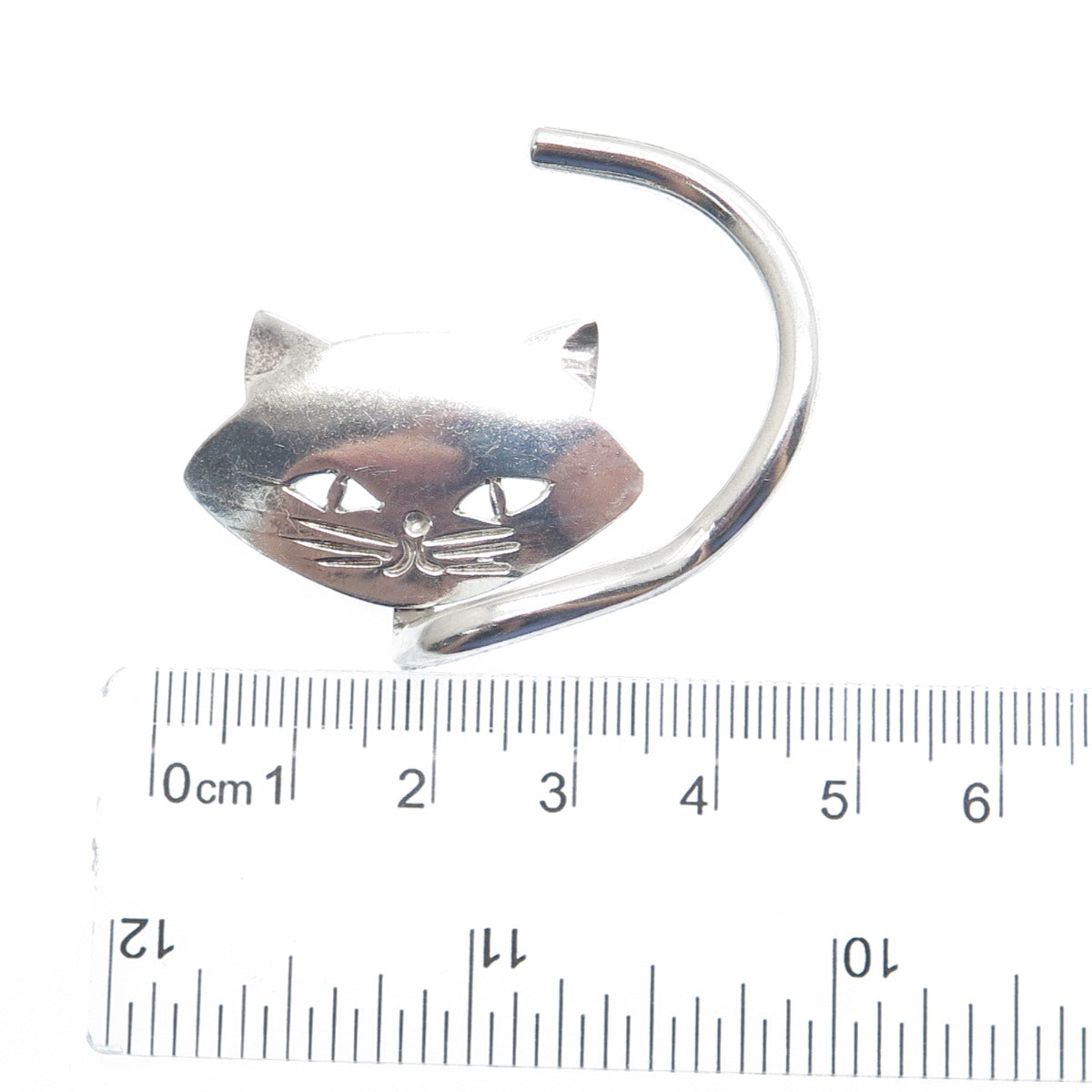 925 Sterling Silver Vintage Mexico Modernist Cat Pin Brooch