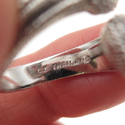 JUDITH RIPKA 925 Sterling Silver Red & White C Z Adjustable Bypass Ring Size 7.5