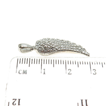 925 Sterling Silver Real Round-Cut Diamond Angle Wing Pendant