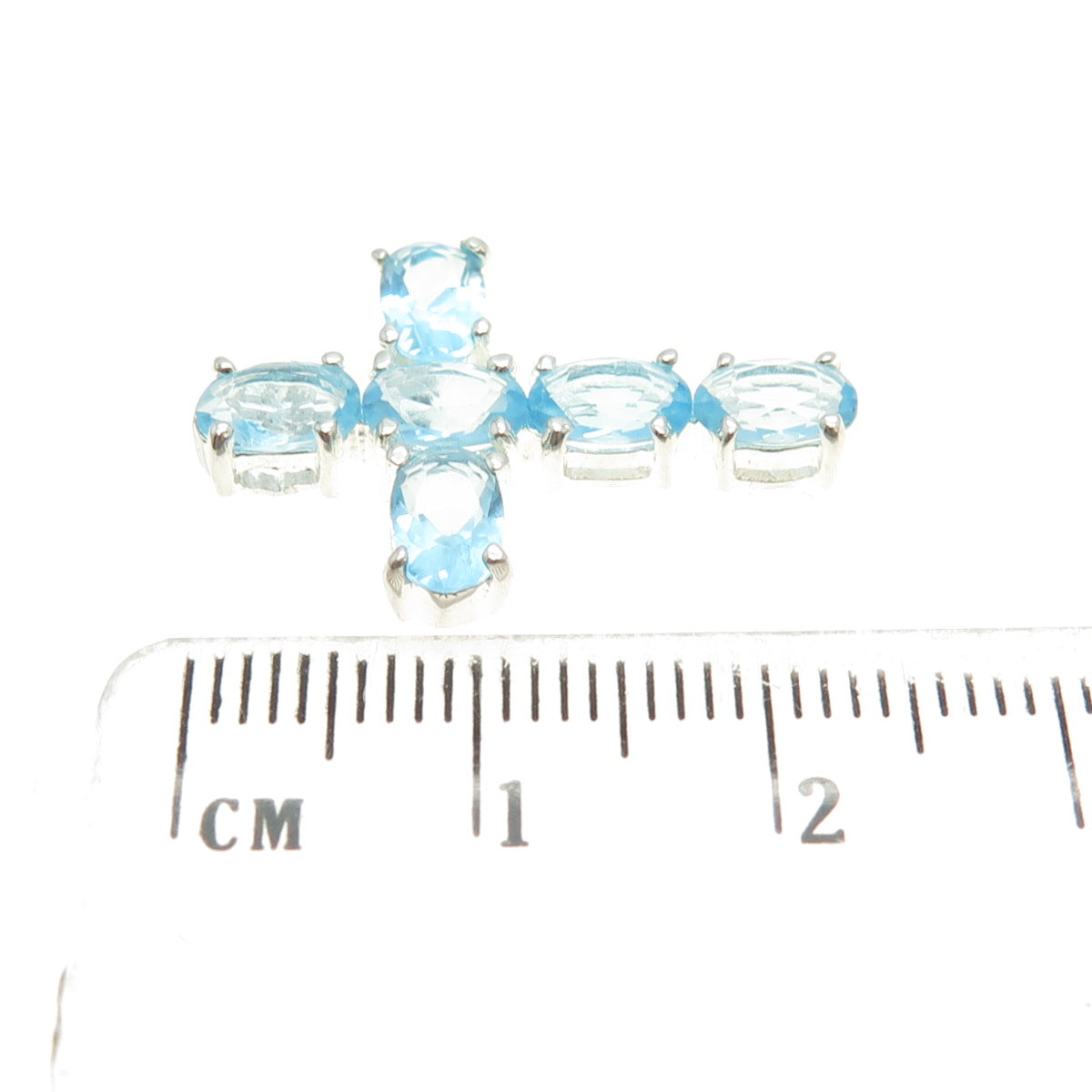 925 Sterling Silver Real Oval-Cut Aquamarine Cross Slide Pendant