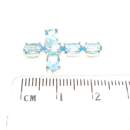 925 Sterling Silver Real Oval-Cut Aquamarine Cross Slide Pendant