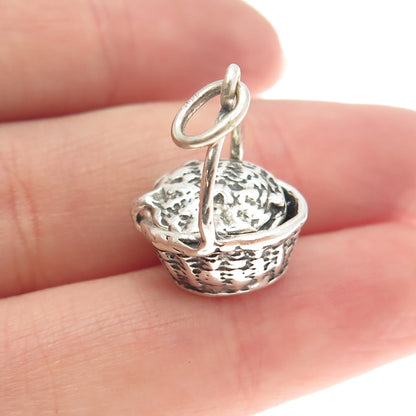 925 Sterling Silver Vintage Easter Bunny Basket Charm Pendant