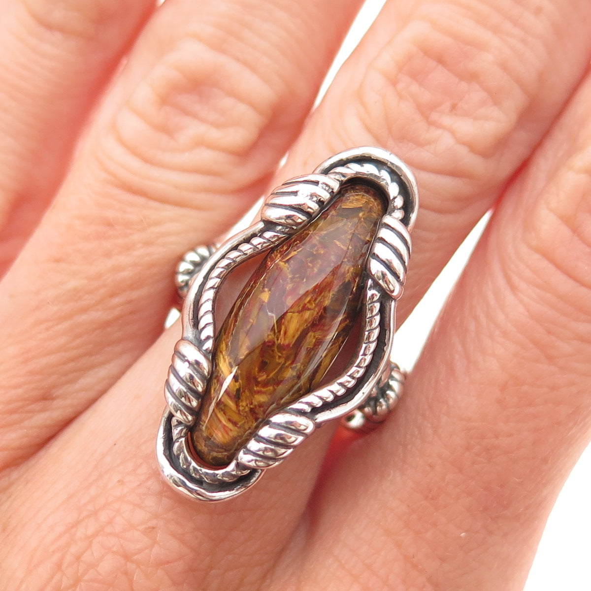 Carolyn Pollack 925 Sterling Silver Vintage Real Jasper Oxidized Ring Size 8