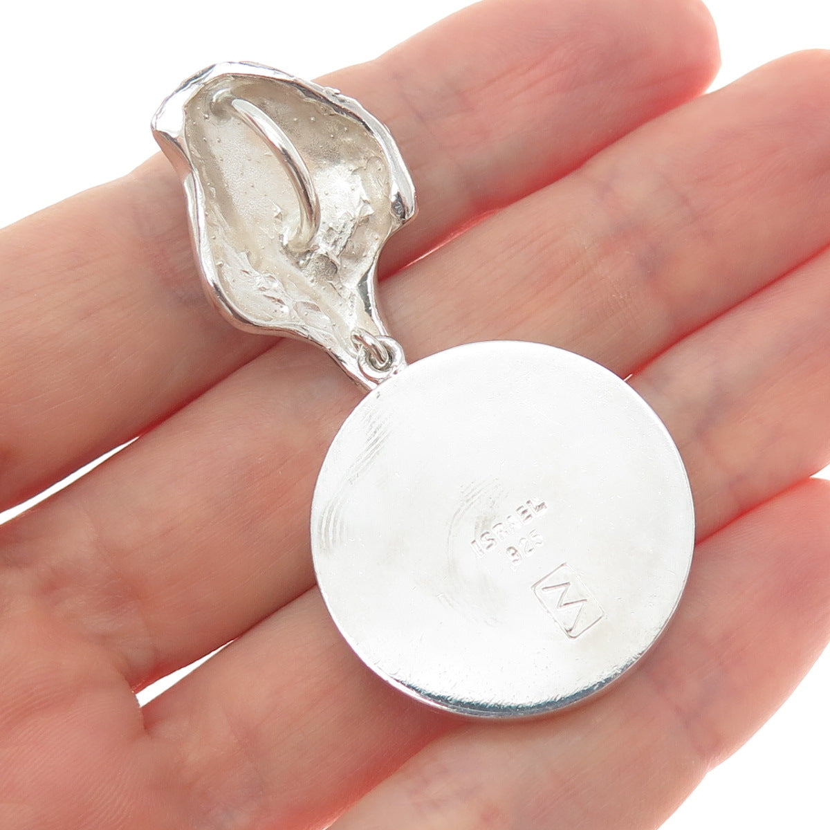 ZUMAN Sterling Silver Vintage Israel Real Green Onyx Modernist Oxidized Pendant