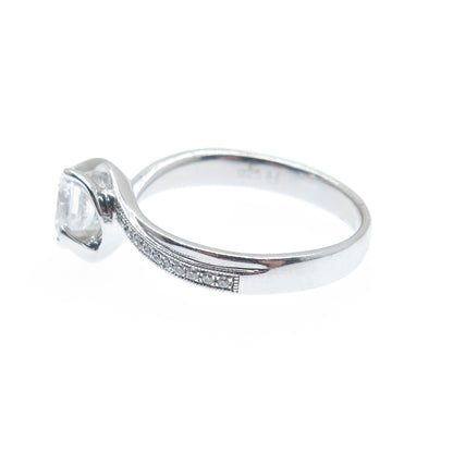 925 Sterling Silver Round-Cut C Z Engagement Ring Size 7.25