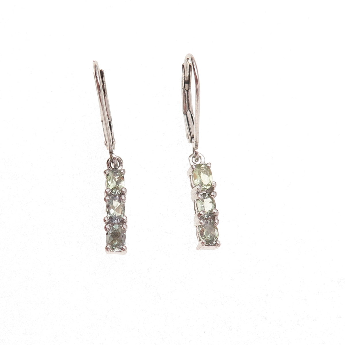 Chuck Clemency 925 Sterling Silver Real Oval-Cut Green Amethyst Dangle Earrings