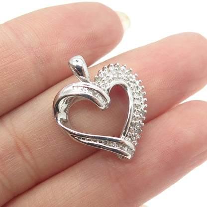 SUN 925 Sterling Silver Real Multi-Cut White Diamond Heart Pendant