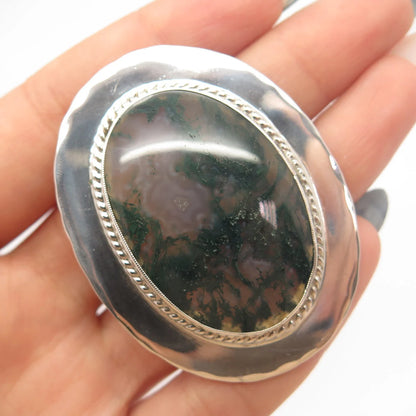 925 Sterling Silver Vintage Real Large Agate Gemstone Pin Brooch