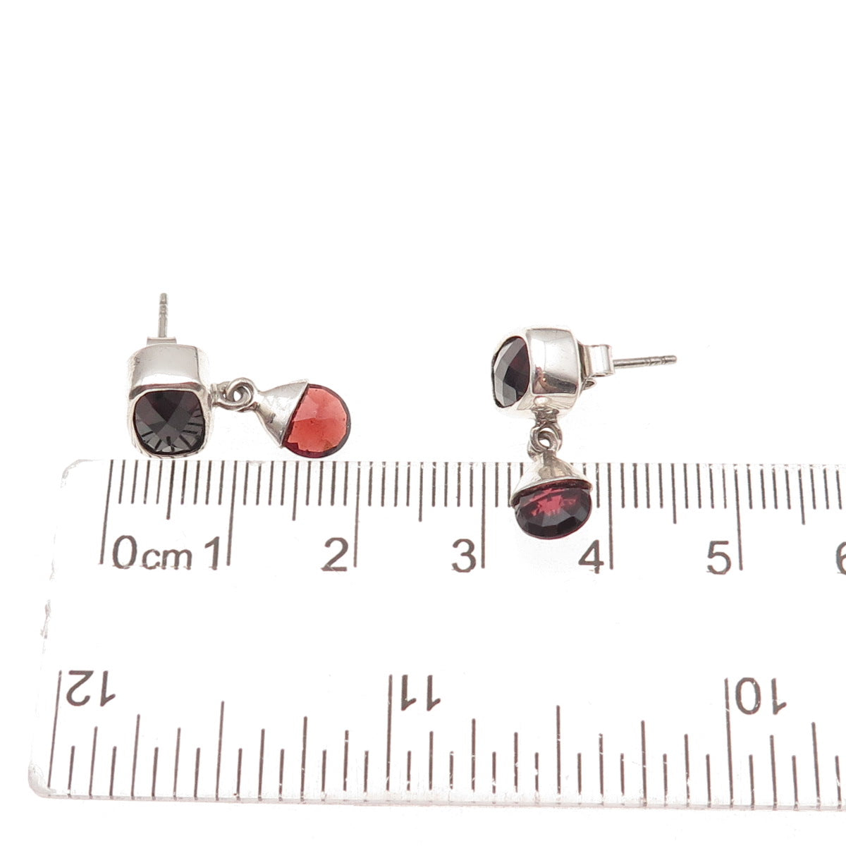 Acleoni 925 Sterling Silver Vintage Real Red Garnet Dangle Earrings