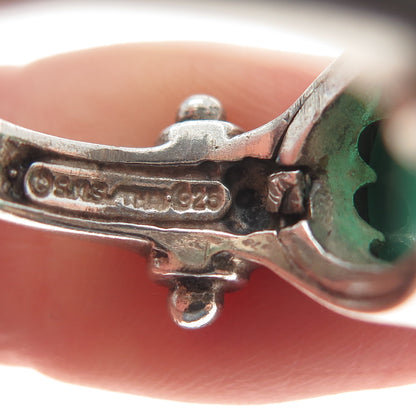 SMS CREATIONS 925 Sterling Vintage Real Carved Green Onyx Soldier Ring Size 6.75
