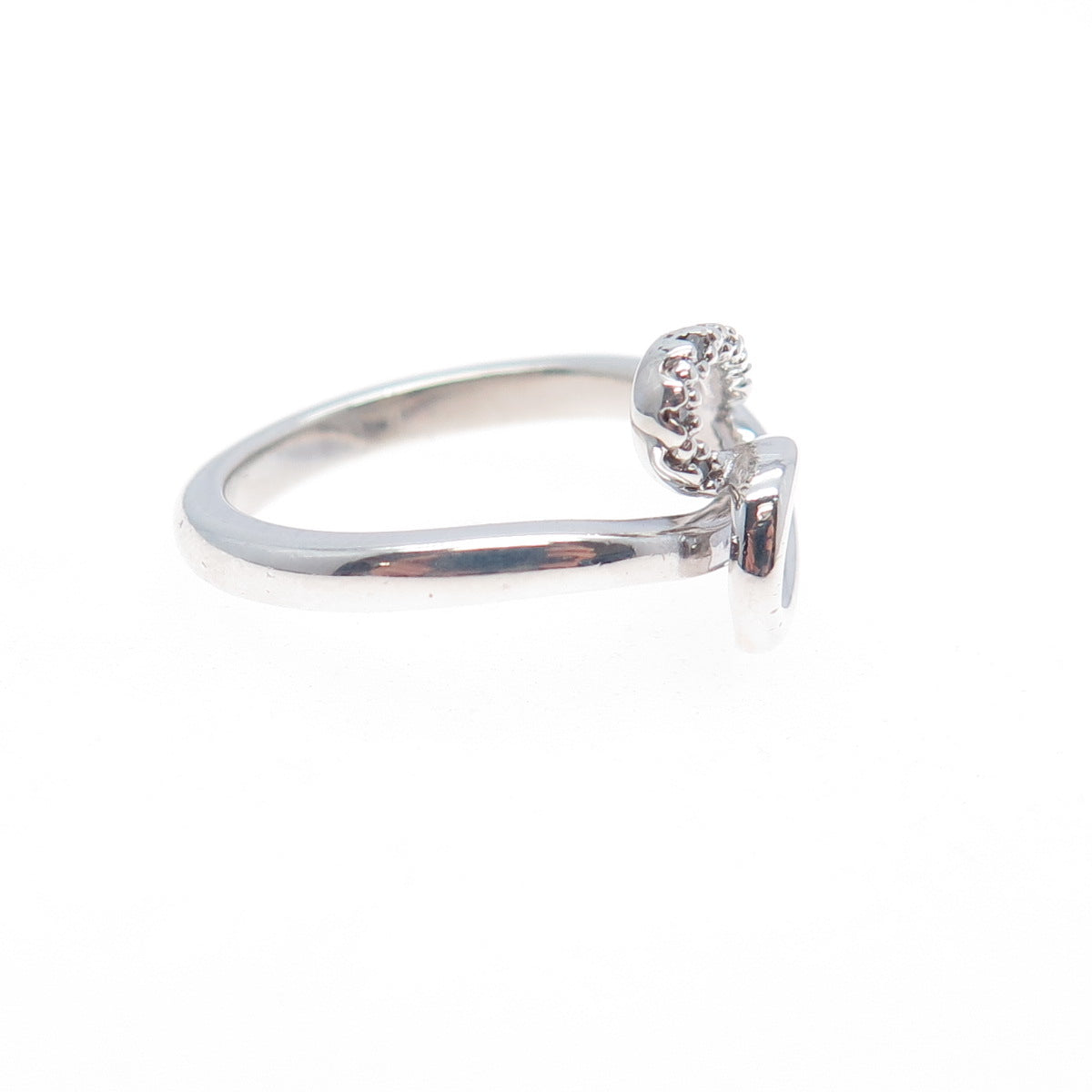 SUN 925 Sterling Silver Real Round-Cut Diamond Heart Ring Size 6.75