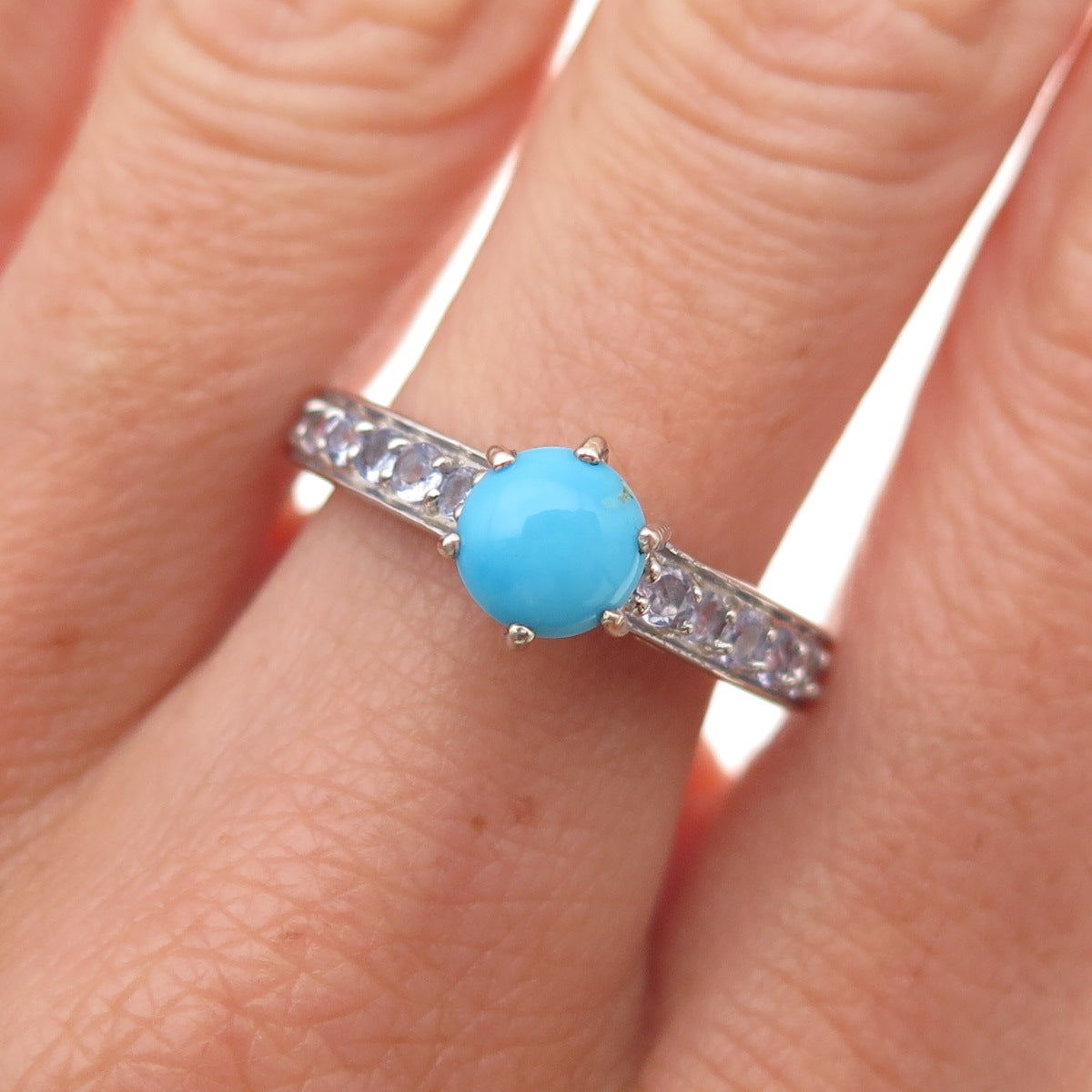 Chuck Clemency 925 Sterling Silver Real Turquoise & Tanzanite Ring Size 9