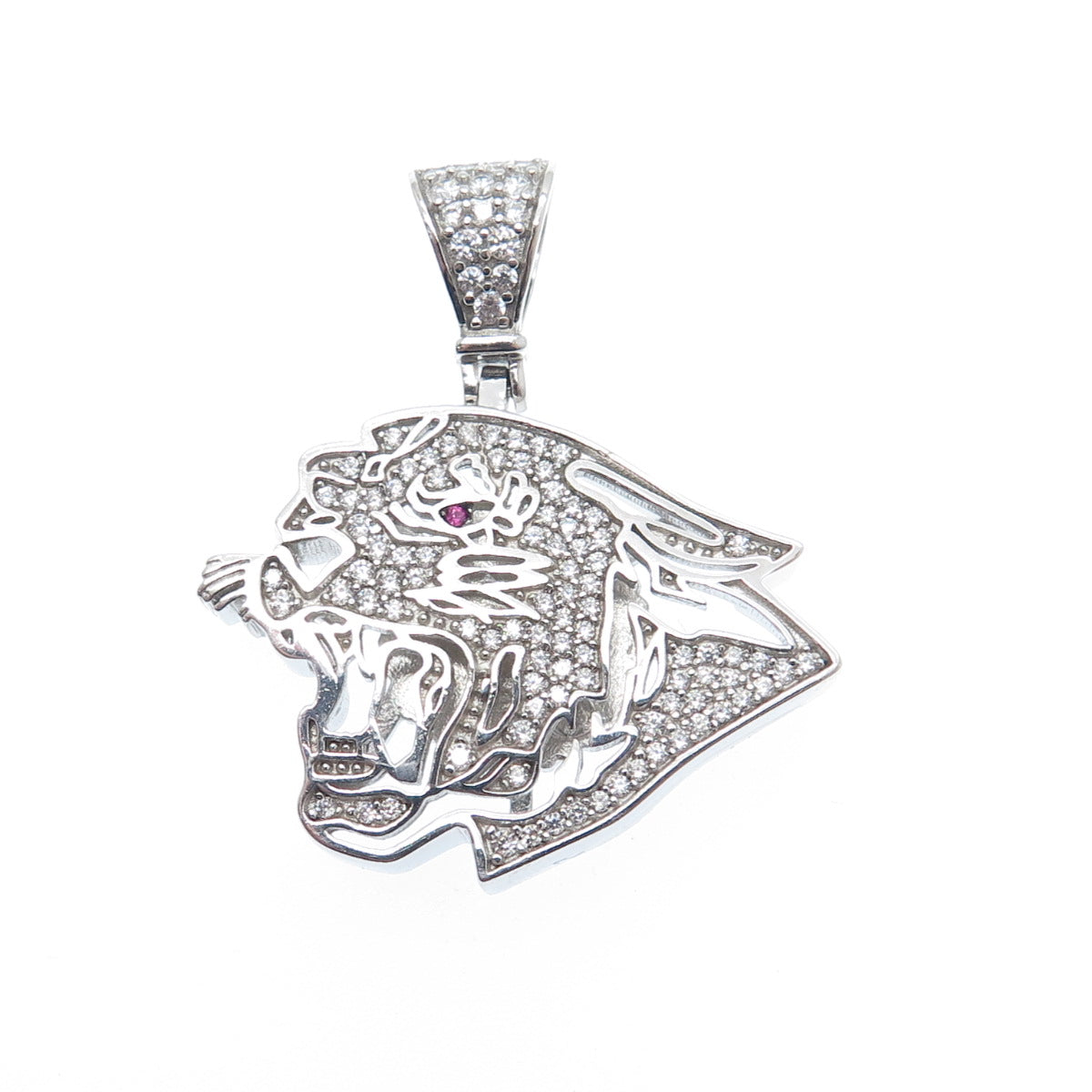 925 Sterling Silver Real Round-Cut Ruby & C Z Panther Charm Pendant