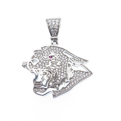 925 Sterling Silver Real Round-Cut Ruby & C Z Panther Charm Pendant