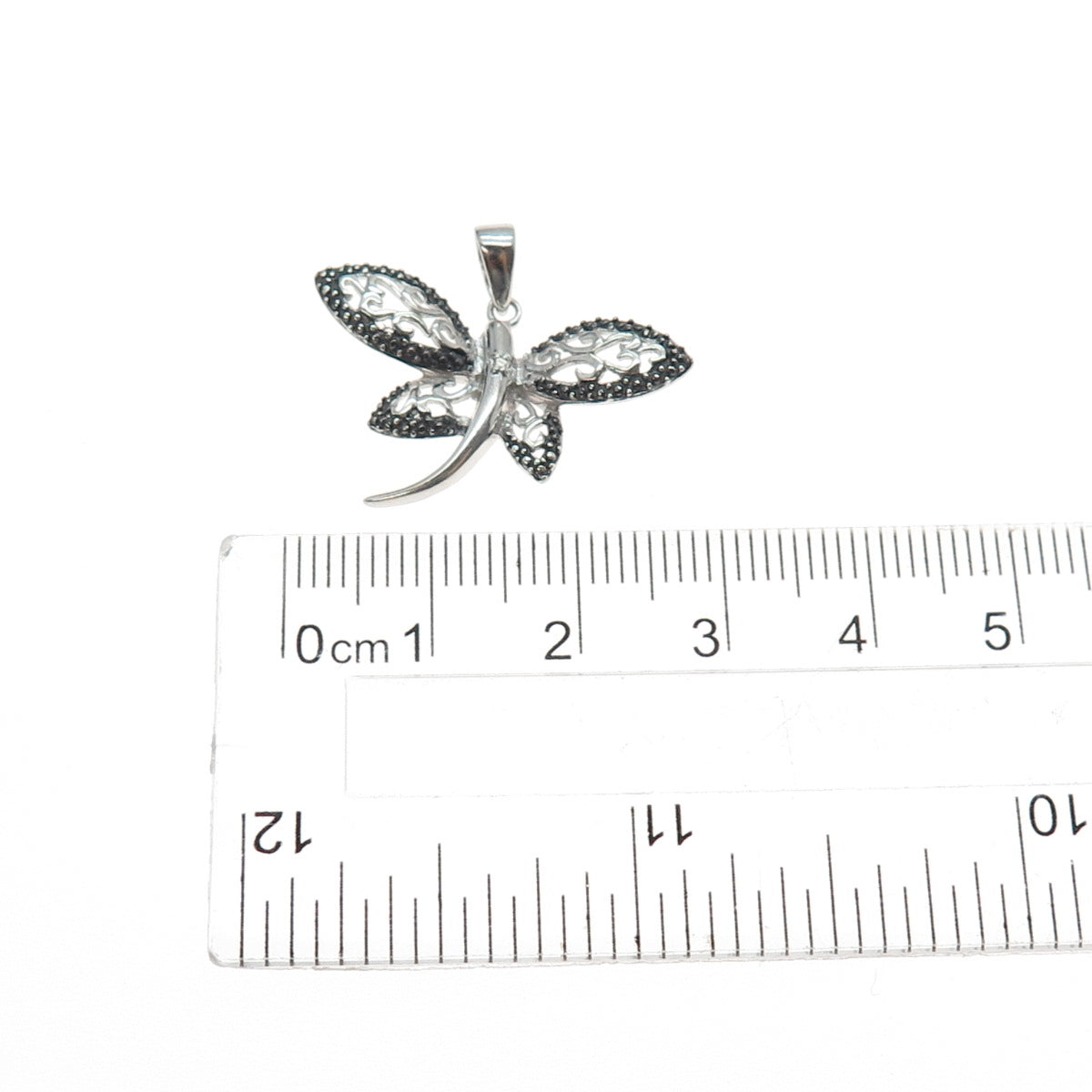 925 Sterling Silver Real Diamond Accent Dragonfly Charm Pendant