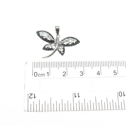 925 Sterling Silver Real Diamond Accent Dragonfly Charm Pendant