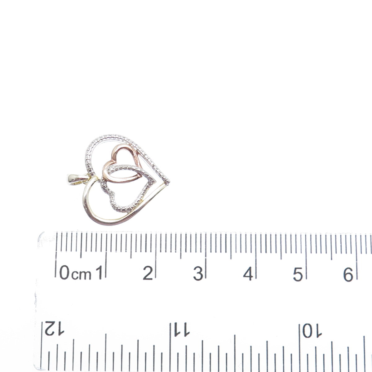 925 Sterling Silver 3-Tone Real Diamond Accent Interlocked Heart Mini Pendant
