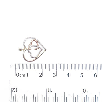 925 Sterling Silver 3-Tone Real Diamond Accent Interlocked Heart Mini Pendant