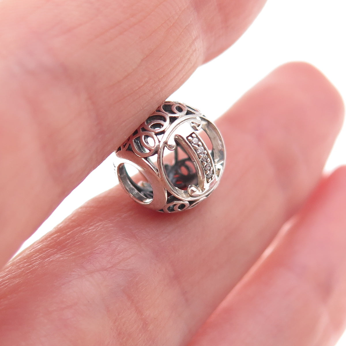 Pandora 925 Sterling Silver C Z Letter I Slide Bead Charm