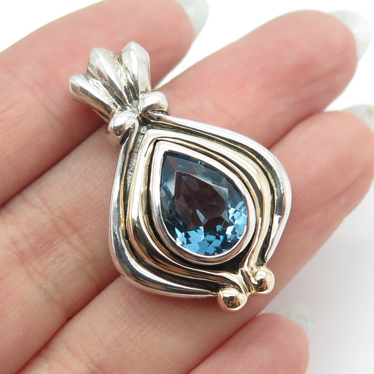 SAMUEL BENHAM BJC 14K Gold & Sterling Silver Vintage London Blue Topaz Pendant