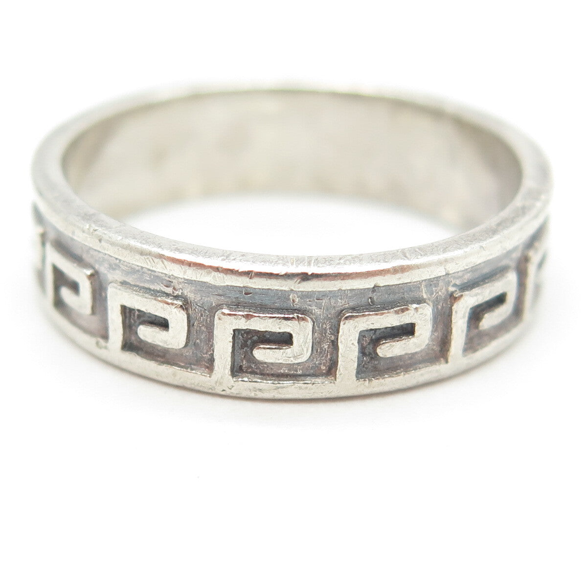 925 Sterling Silver Vintage Mexico Aztec Key Band Ring Size 13.25