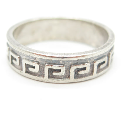 925 Sterling Silver Vintage Mexico Aztec Key Band Ring Size 13.25