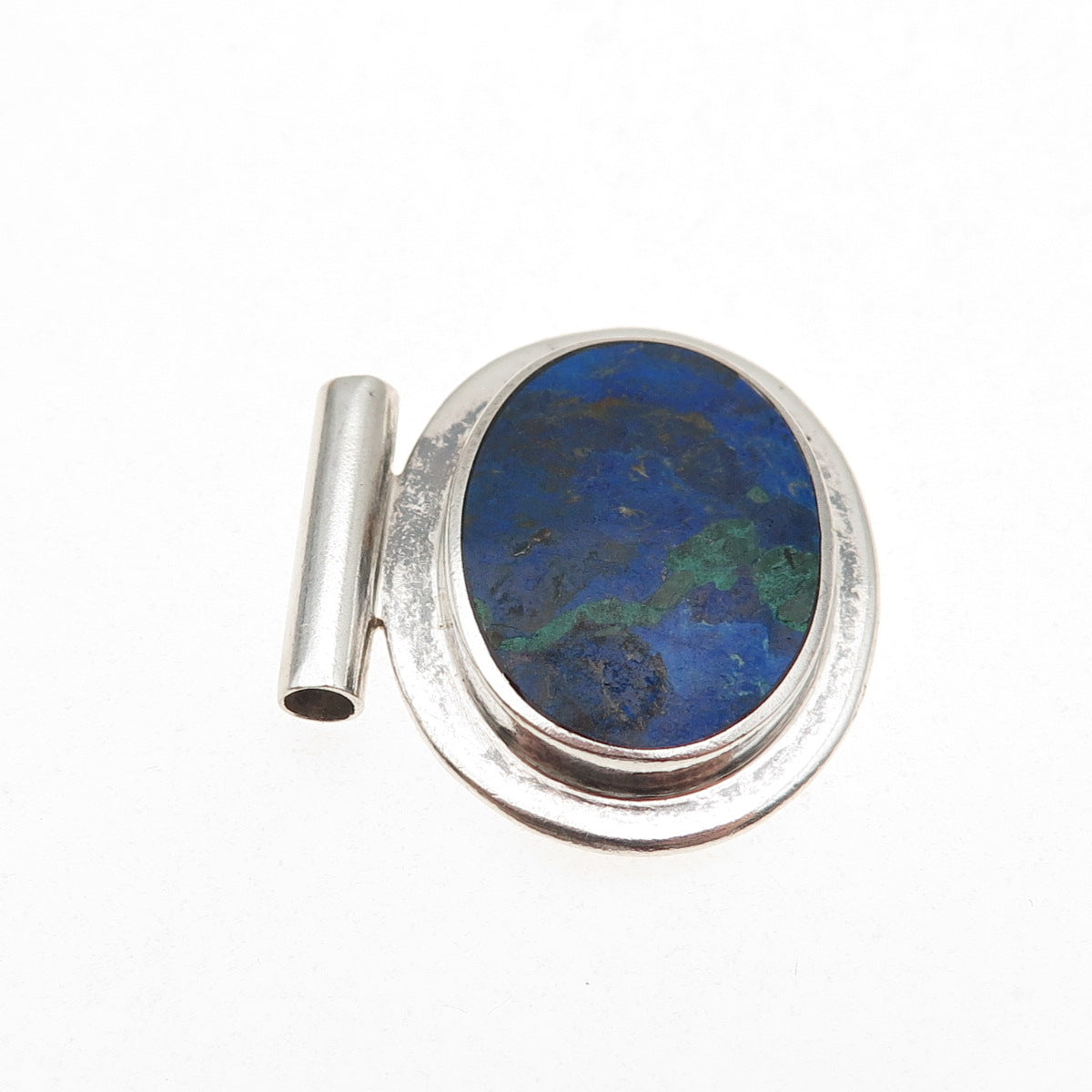 925 Sterling Silver Vintage Real Azurite Modernist Oxidized Slide Pendant