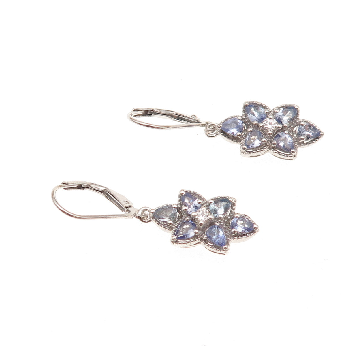 Chuck Clemency 925 Sterling Silver Real Tanzanite & White Topaz Dangle Earrings