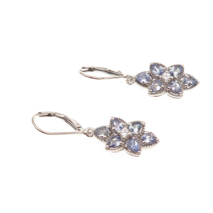 Chuck Clemency 925 Sterling Silver Real Tanzanite & White Topaz Dangle Earrings