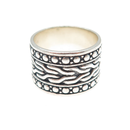 925 Sterling Silver Vintage Modernist Oxidized Wide Band Ring Size 9.75