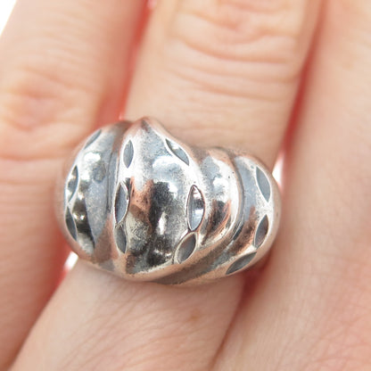 925 Sterling Silver Vintage Modernist Dome Oxidized Ring Size 6