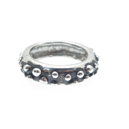 925 Sterling Silver Vintage Modernist Granulated Oxidized Band Ring Size 6.25