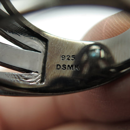 DSMK 925 Sterling White Blue & London Topaz Oxidized Statement Ring Size 6.25