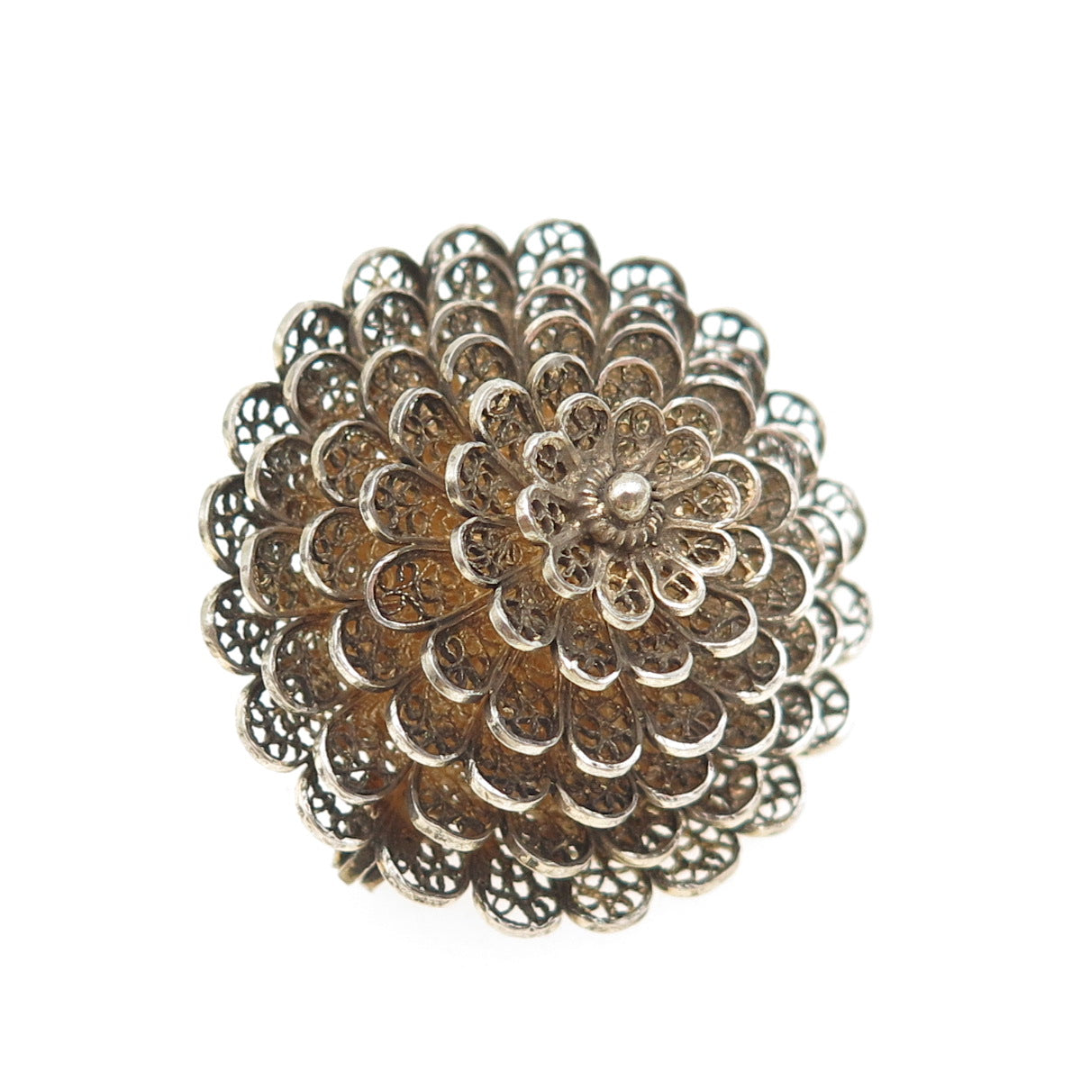 835 Silver Gold Plated Vintage Portugal Flower Filigree Pin Brooch