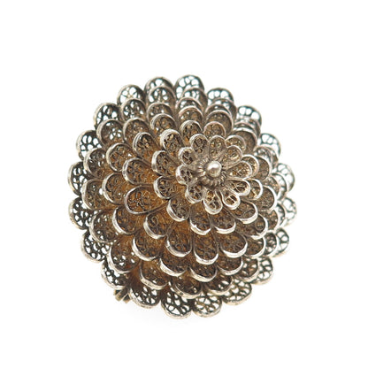 835 Silver Gold Plated Vintage Portugal Flower Filigree Pin Brooch