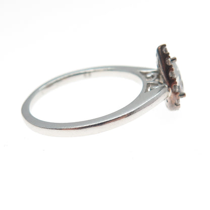 925 Sterling Silver 2-Tone Pear & Round-Cut C Z Promise Ring Size 7
