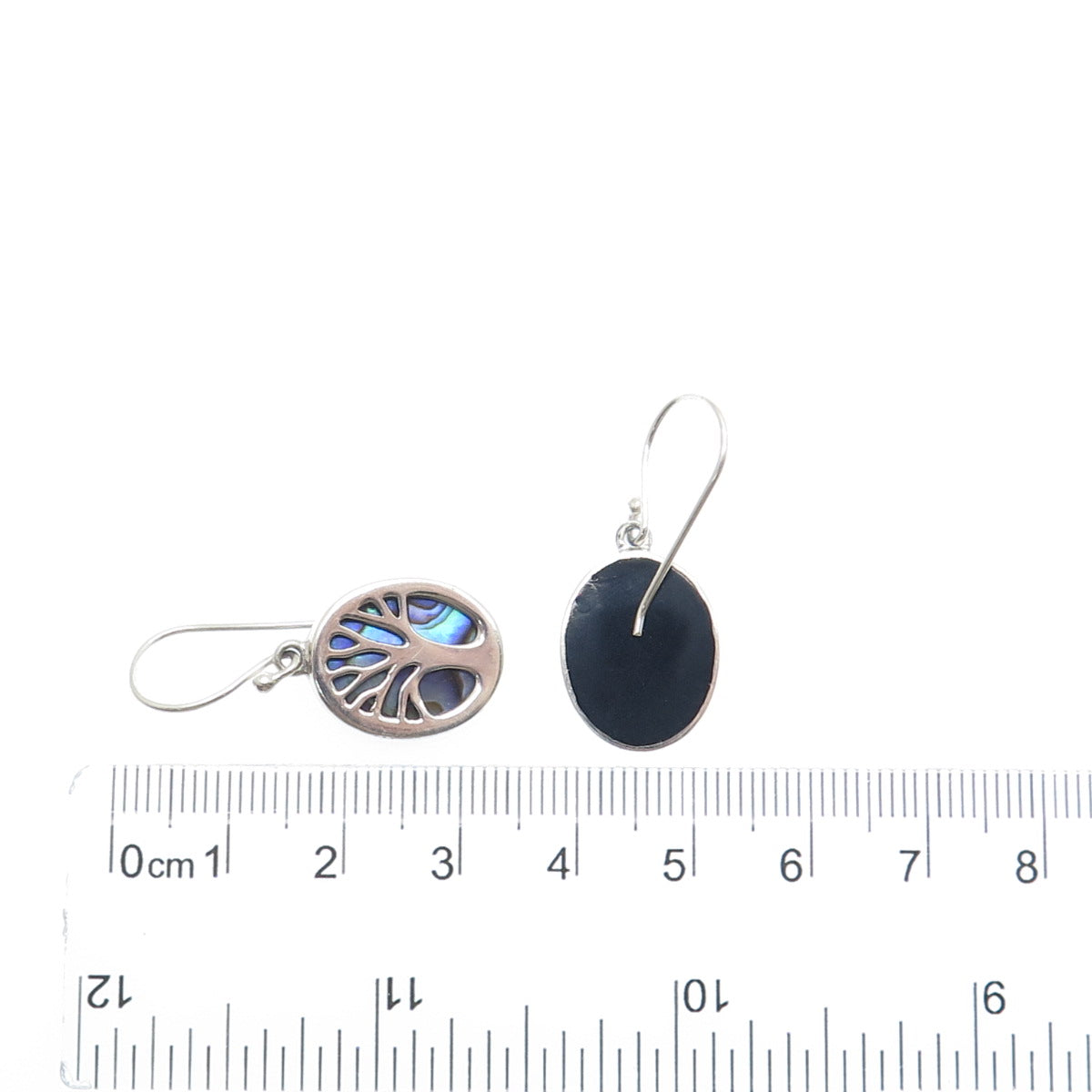 925 Sterling Silver Vintage Real Abalone Shell Tree of Life Dangle Earrings