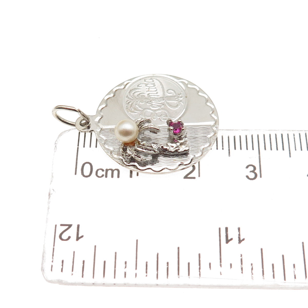 CREA 925 Sterling Vintage Rhinestone Faux Pearl Bermuda Palm Tree Charm Pendant
