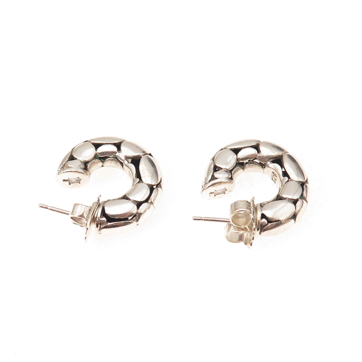 John Hardy 925 Sterling Silver Vintage Kali Pebble Hoop Earrings
