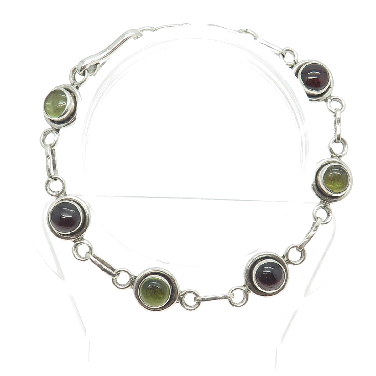 925 Sterling Silver Vintage Peridot & Tourmaline Gem Tennis Link Bracelet 7.75"