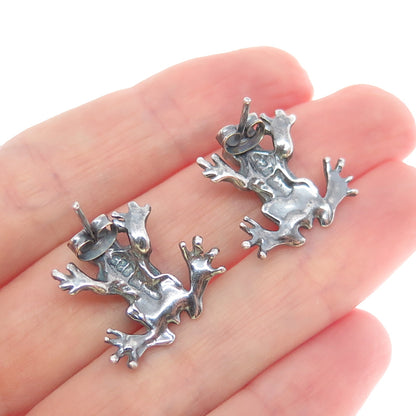 925 Sterling Silver Vintage Frog Good Luck Oxidized Earrings