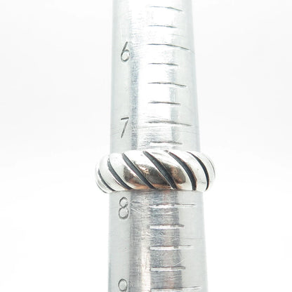 925 Sterling Silver Vintage Modernist Twisted Ribbed Band Ring Size 7.75