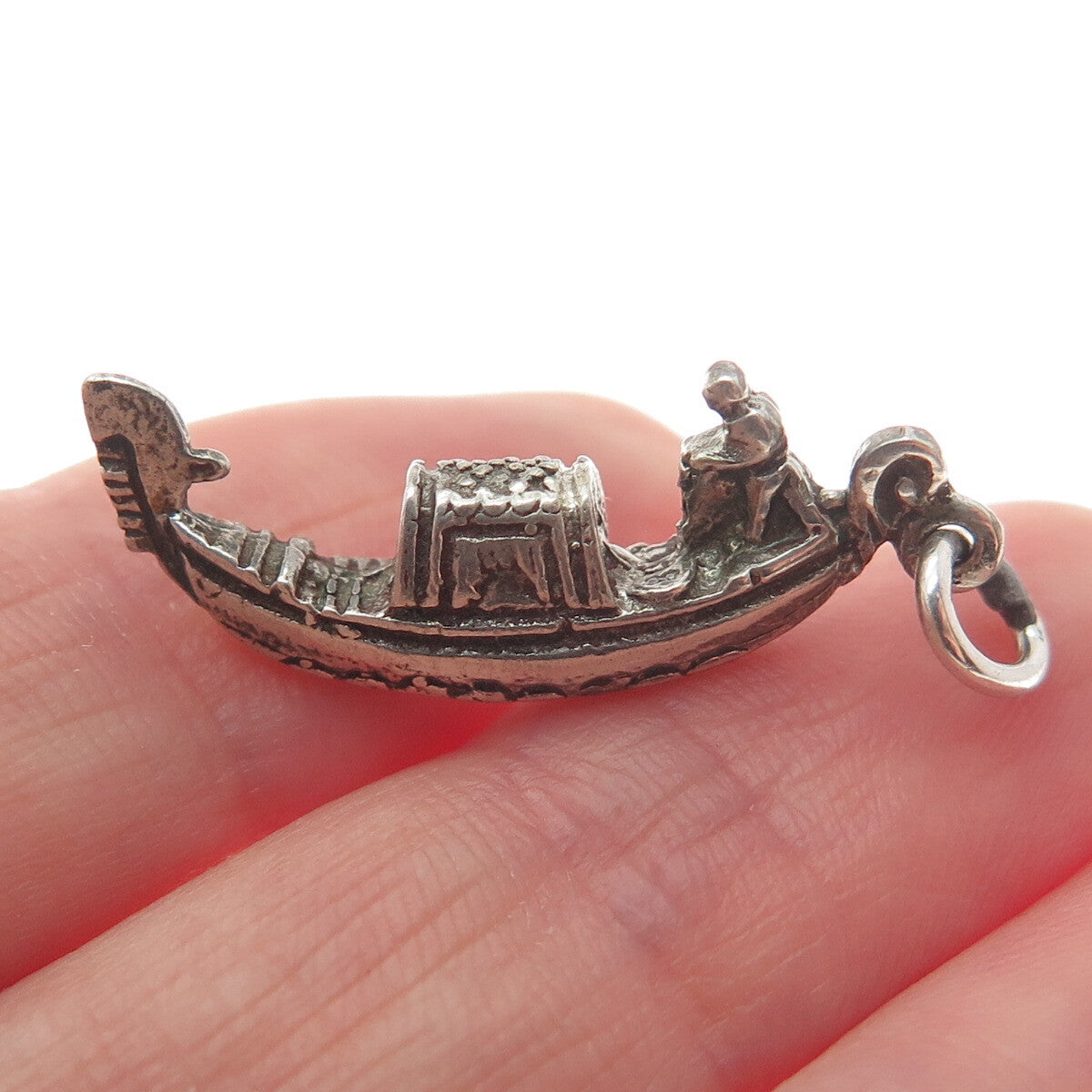 800 Silver Vintage Gondola Boat Minimalist Oxidized Charm Pendant