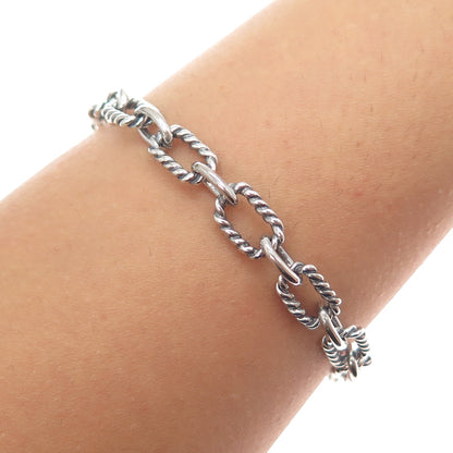 925 Sterling Silver Vintage Cable Link Oxidized Bracelet 7"